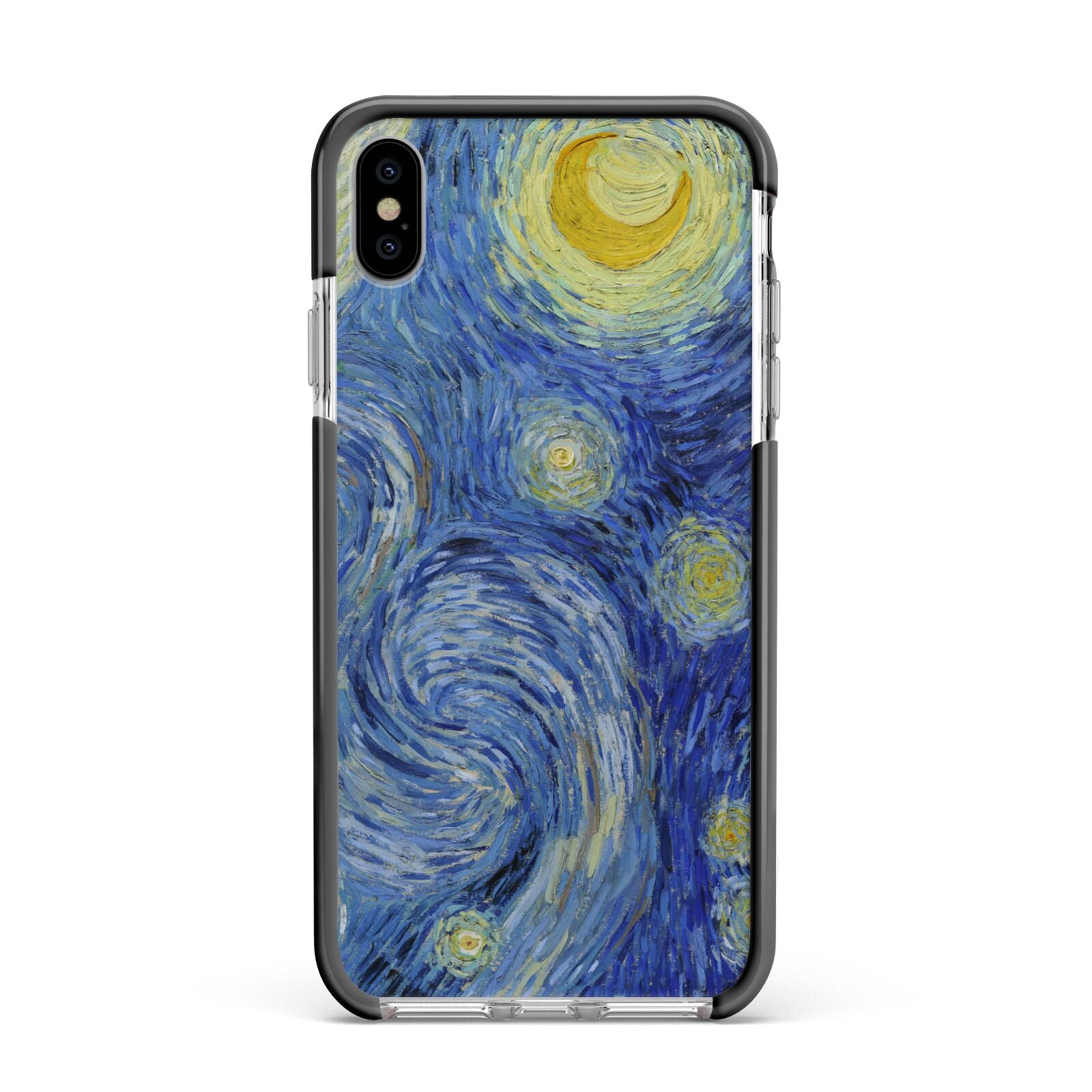 Van Gogh Starry Night Apple iPhone Xs Max Impact Case Black Edge on Silver Phone
