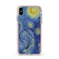 Van Gogh Starry Night Apple iPhone Xs Max Impact Case Pink Edge on Silver Phone