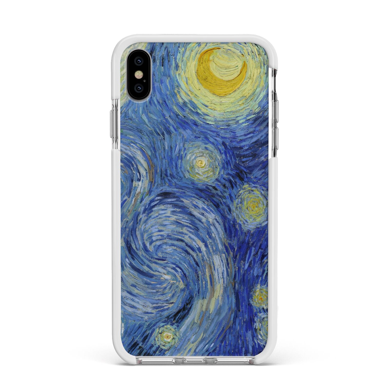 Van Gogh Starry Night Apple iPhone Xs Max Impact Case White Edge on Silver Phone