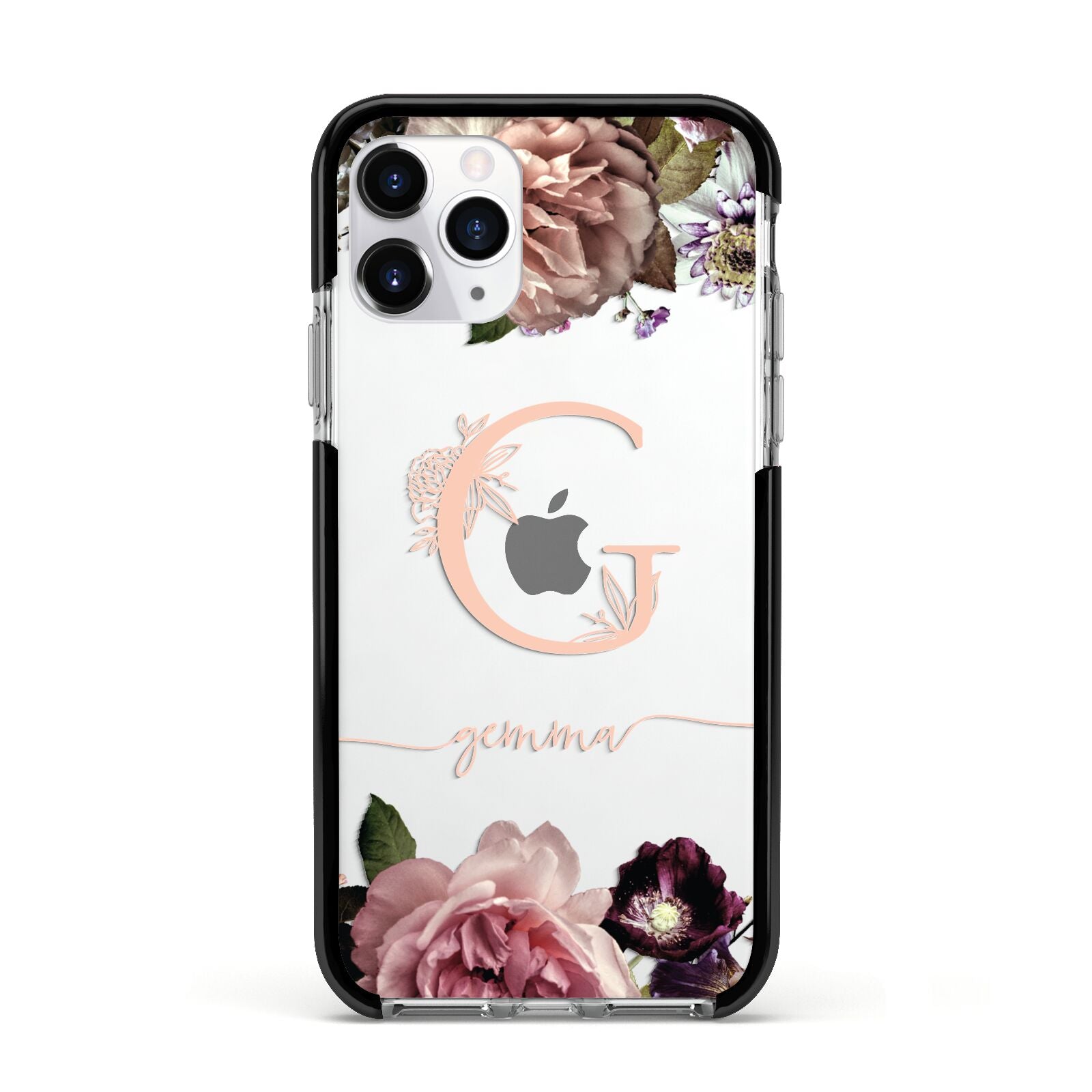 Vintage Floral Personalised Apple iPhone 11 Pro in Silver with Black Impact Case