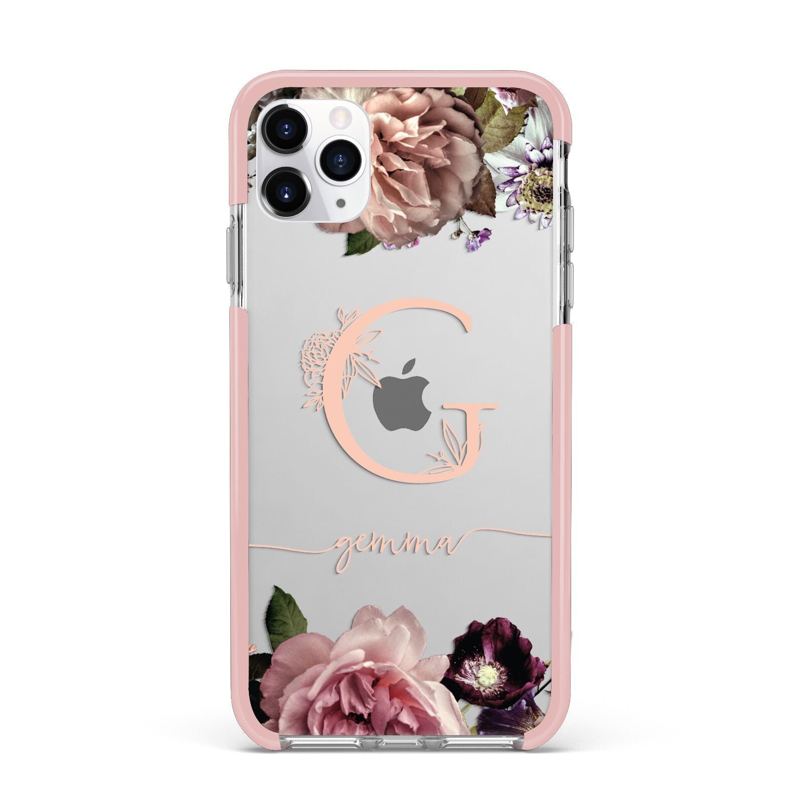 Vintage Floral Personalised iPhone 11 Pro Max Impact Pink Edge Case