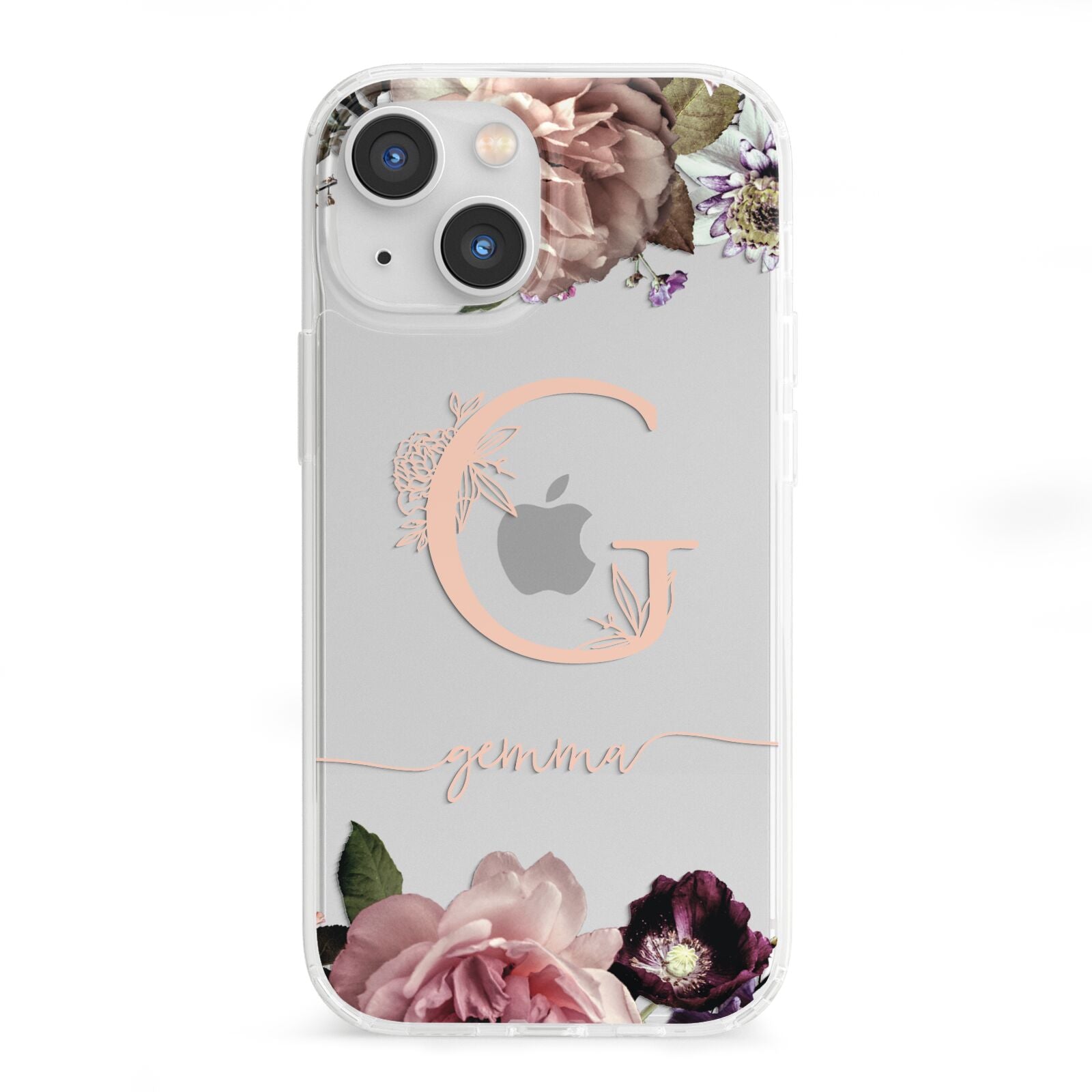 Vintage Floral Personalised iPhone 13 Mini Clear Bumper Case