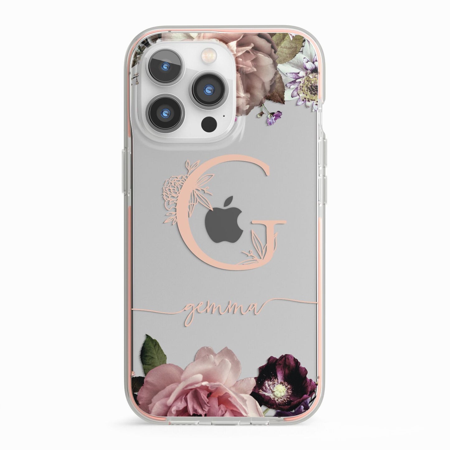 Vintage Floral Personalised iPhone 13 Pro TPU Impact Case with Pink Edges