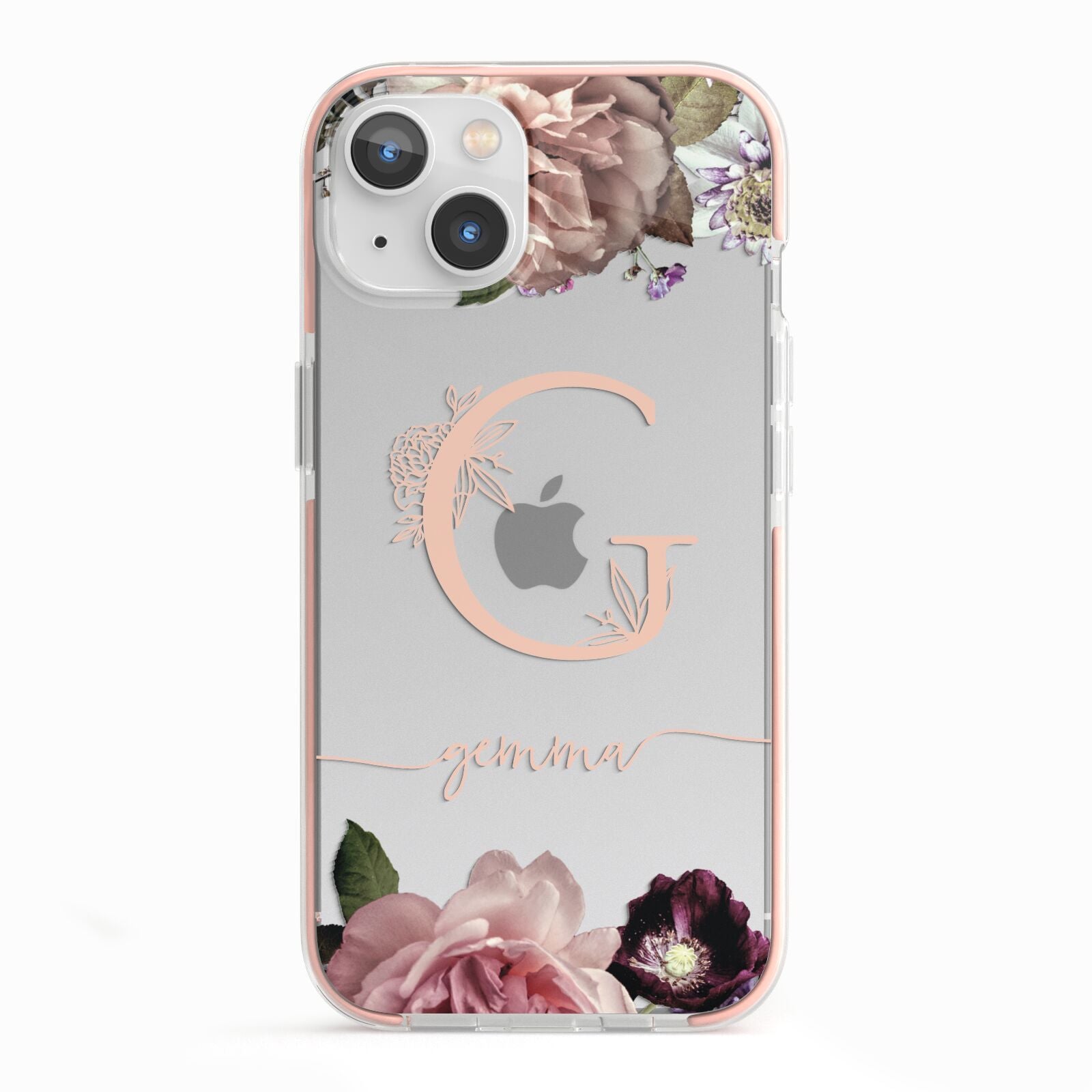 Vintage Floral Personalised iPhone 13 TPU Impact Case with Pink Edges