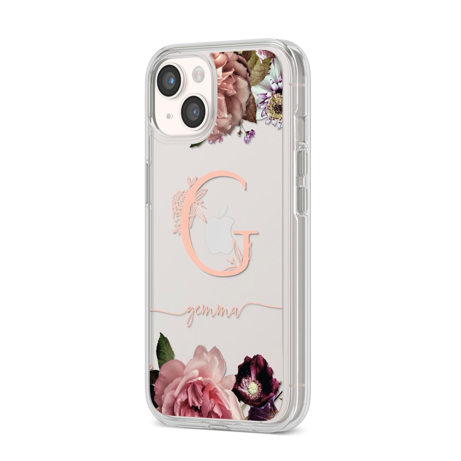 Vintage Floral Personalised iPhone 14 Clear Tough Case Starlight Angled Image