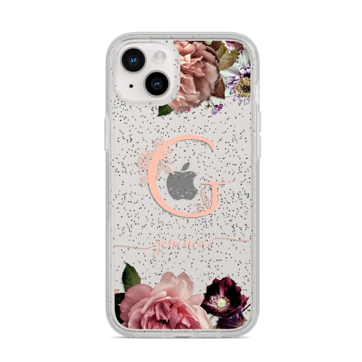 Vintage Floral Personalised iPhone 14 Plus Glitter Tough Case Starlight