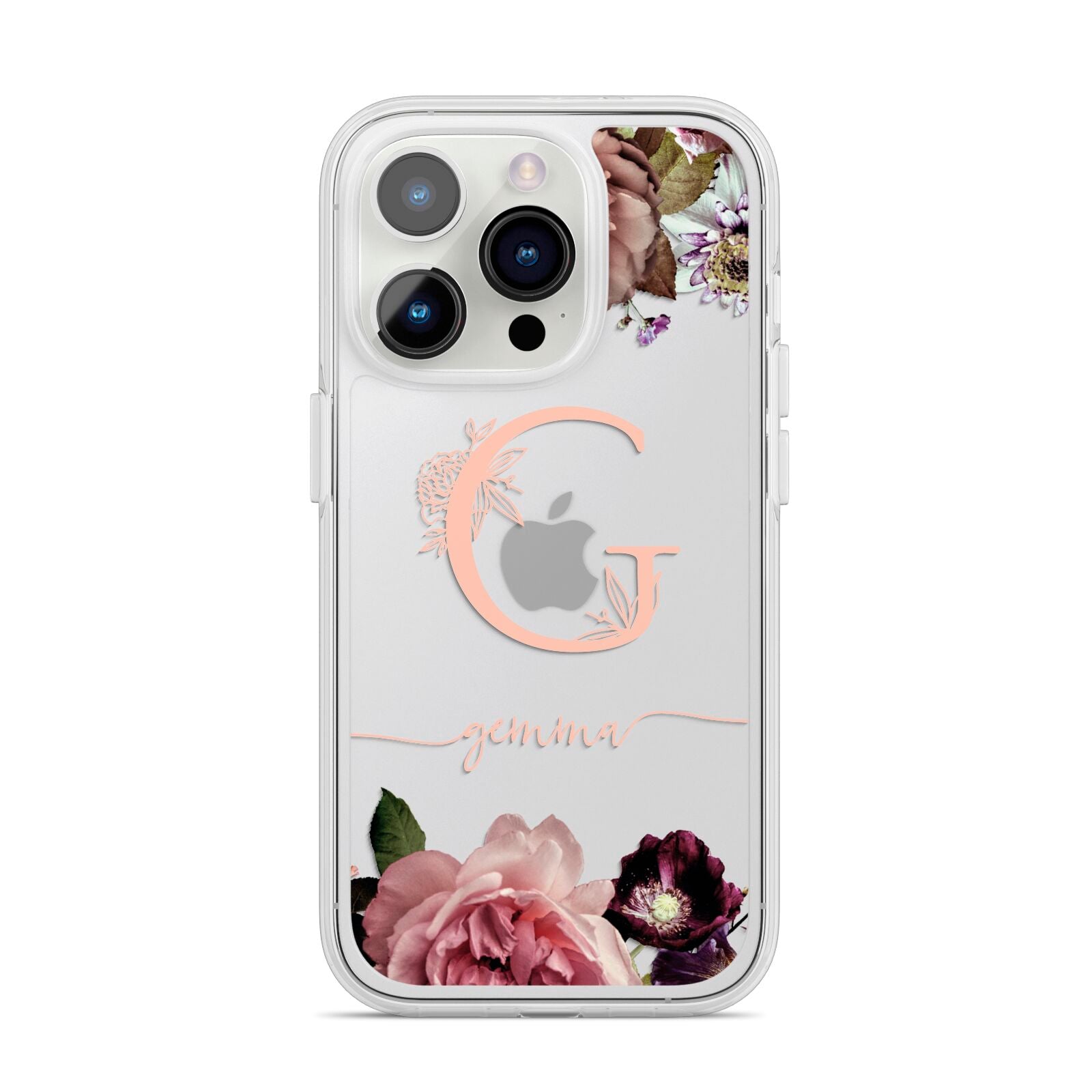 Vintage Floral Personalised iPhone 14 Pro Clear Tough Case Silver