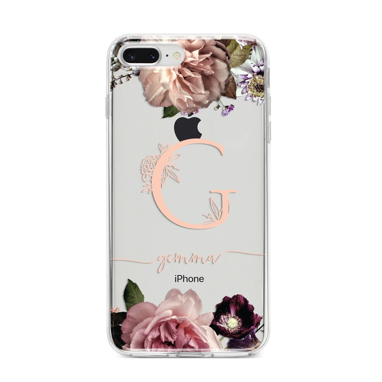 Vintage Floral Personalised iPhone 8 Plus Bumper Case on Silver iPhone