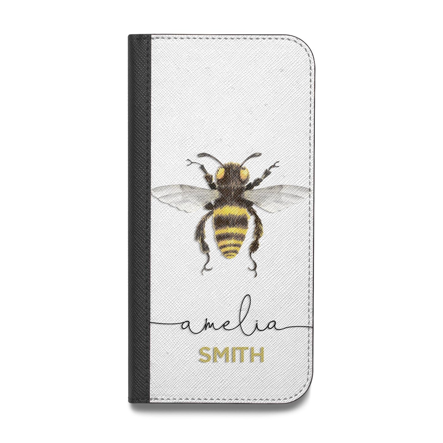 Watercolour Bee Personalised Name Vegan Leather Flip iPhone Case