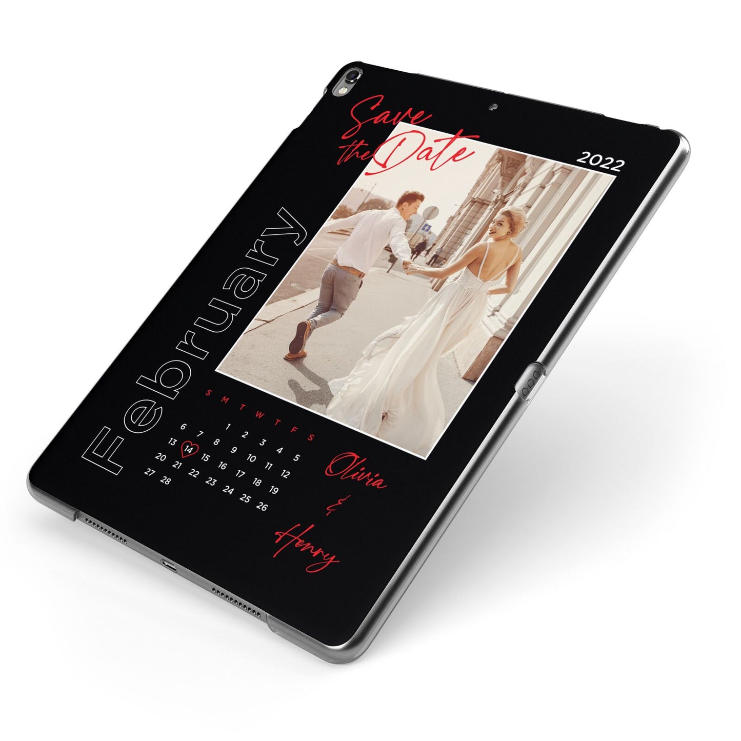 Wedding Date Personalised Photo Apple iPad Case on Grey iPad Side View
