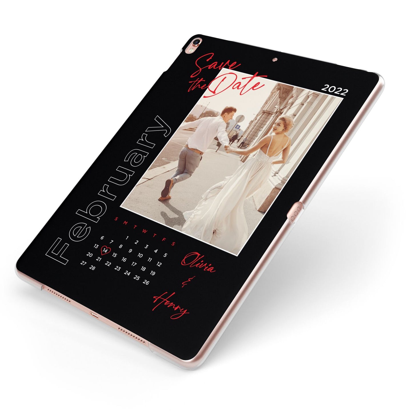 Wedding Date Personalised Photo Apple iPad Case on Rose Gold iPad Side View
