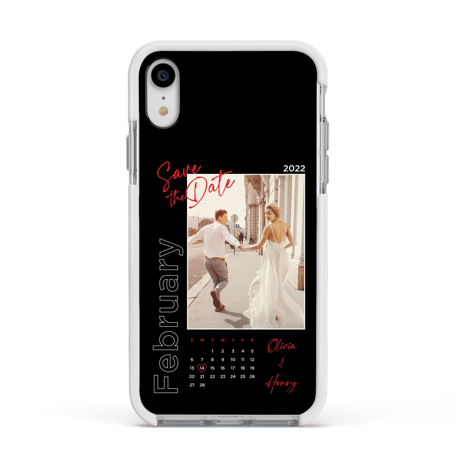 Wedding Date Personalised Photo Apple iPhone XR Impact Case White Edge on Silver Phone