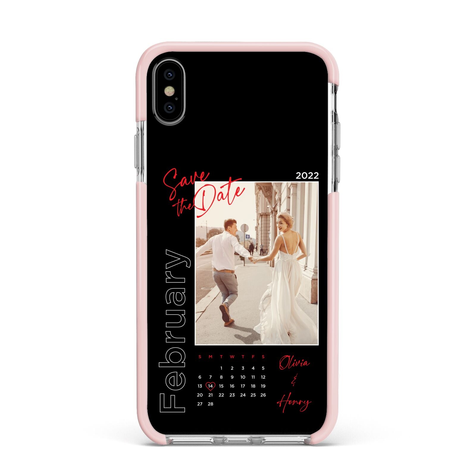 Wedding Date Personalised Photo Apple iPhone Xs Max Impact Case Pink Edge on Silver Phone