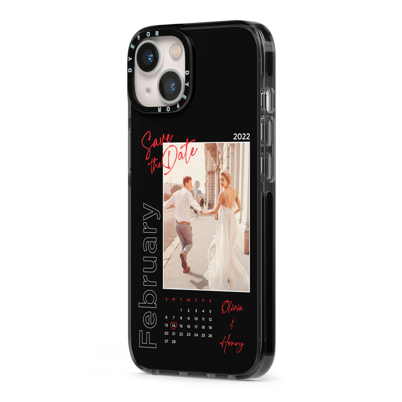 Wedding Date Personalised Photo iPhone 13 Black Impact Case Side Angle on Silver phone