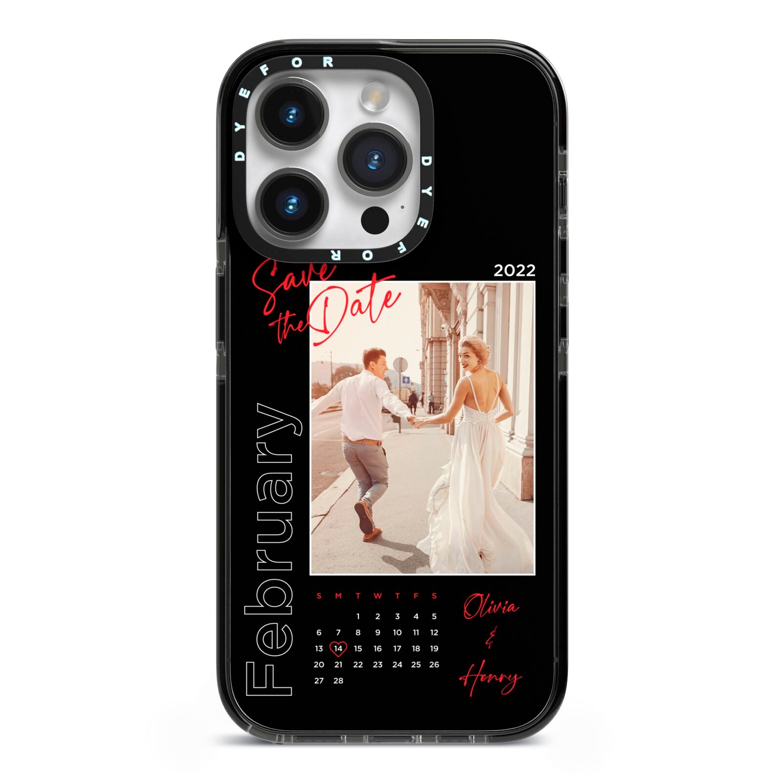 Wedding Date Personalised Photo iPhone 14 Pro Black Impact Case on Silver phone