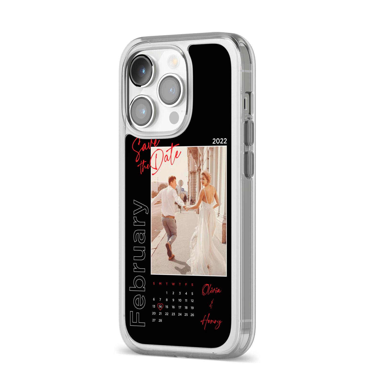 Wedding Date Personalised Photo iPhone 14 Pro Clear Tough Case Silver Angled Image