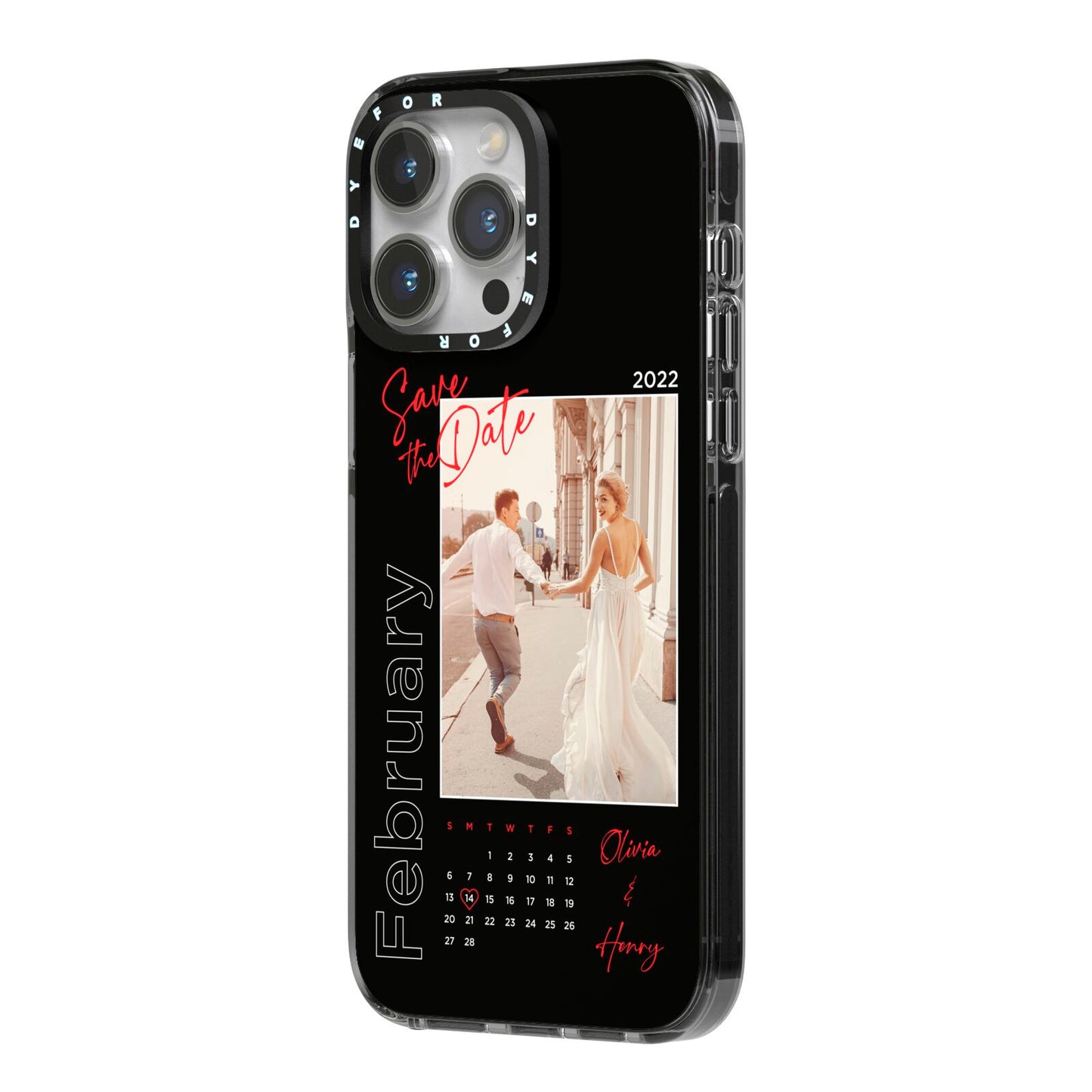 Wedding Date Personalised Photo iPhone 14 Pro Max Black Impact Case Side Angle on Silver phone