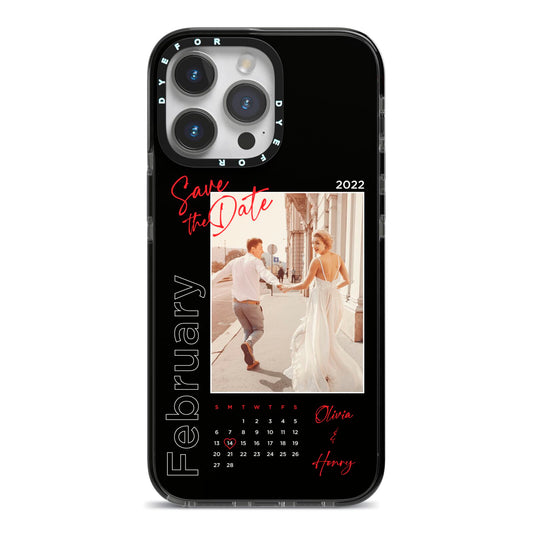 Wedding Date Personalised Photo iPhone 14 Pro Max Black Impact Case on Silver phone