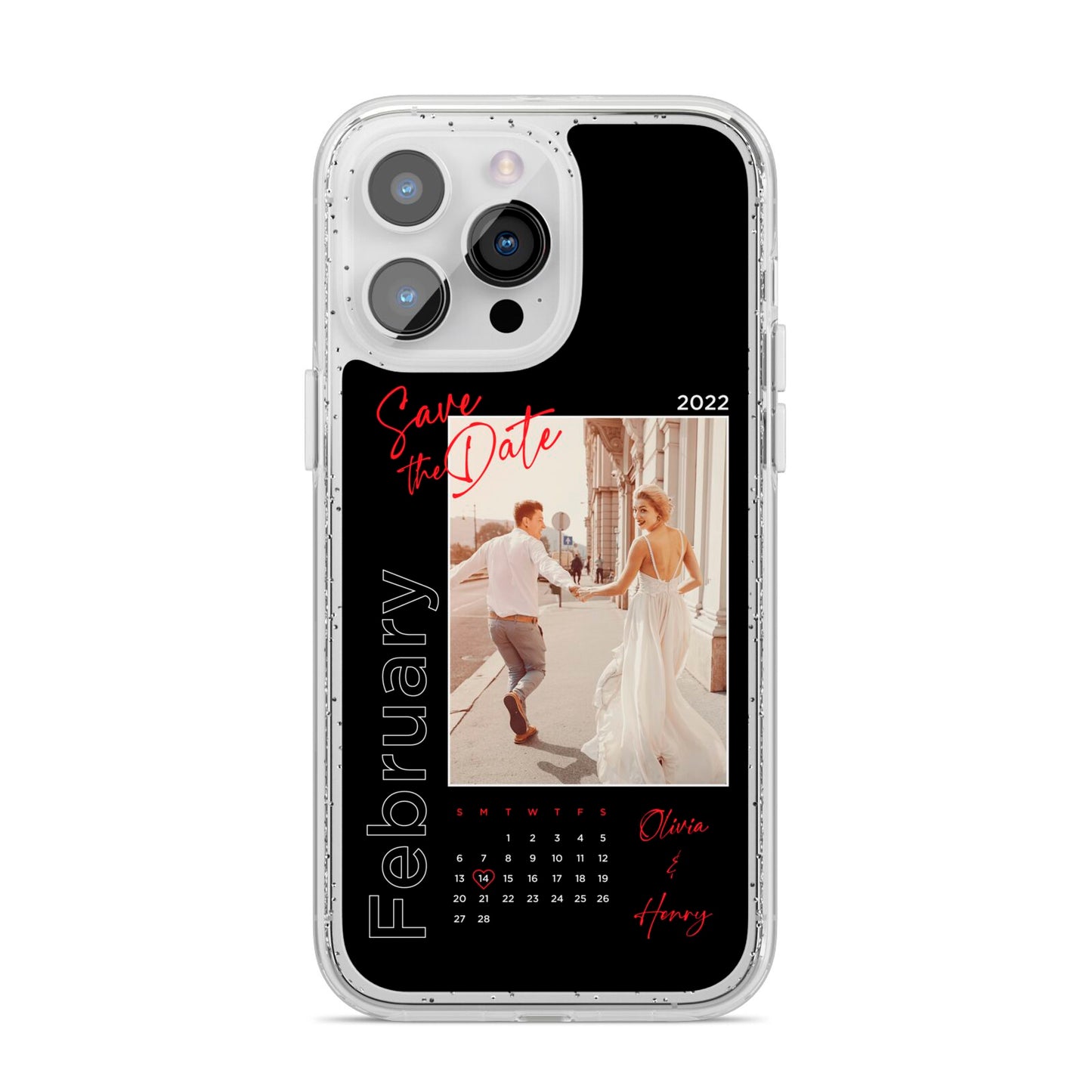 Wedding Date Personalised Photo iPhone 14 Pro Max Glitter Tough Case Silver