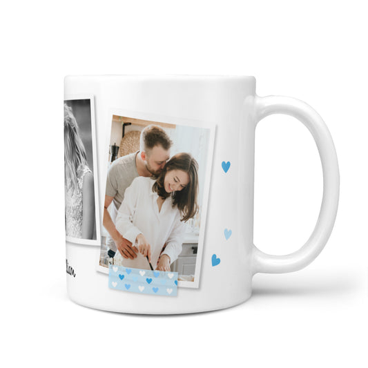 Wedding Snaps Collage with Blue Hearts and Name 10oz Mug