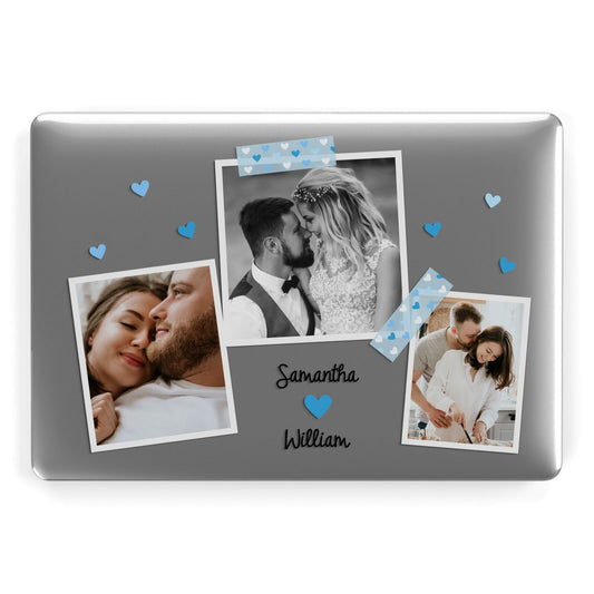 Wedding Snaps Collage with Blue Hearts and Name Apple MacBook Case