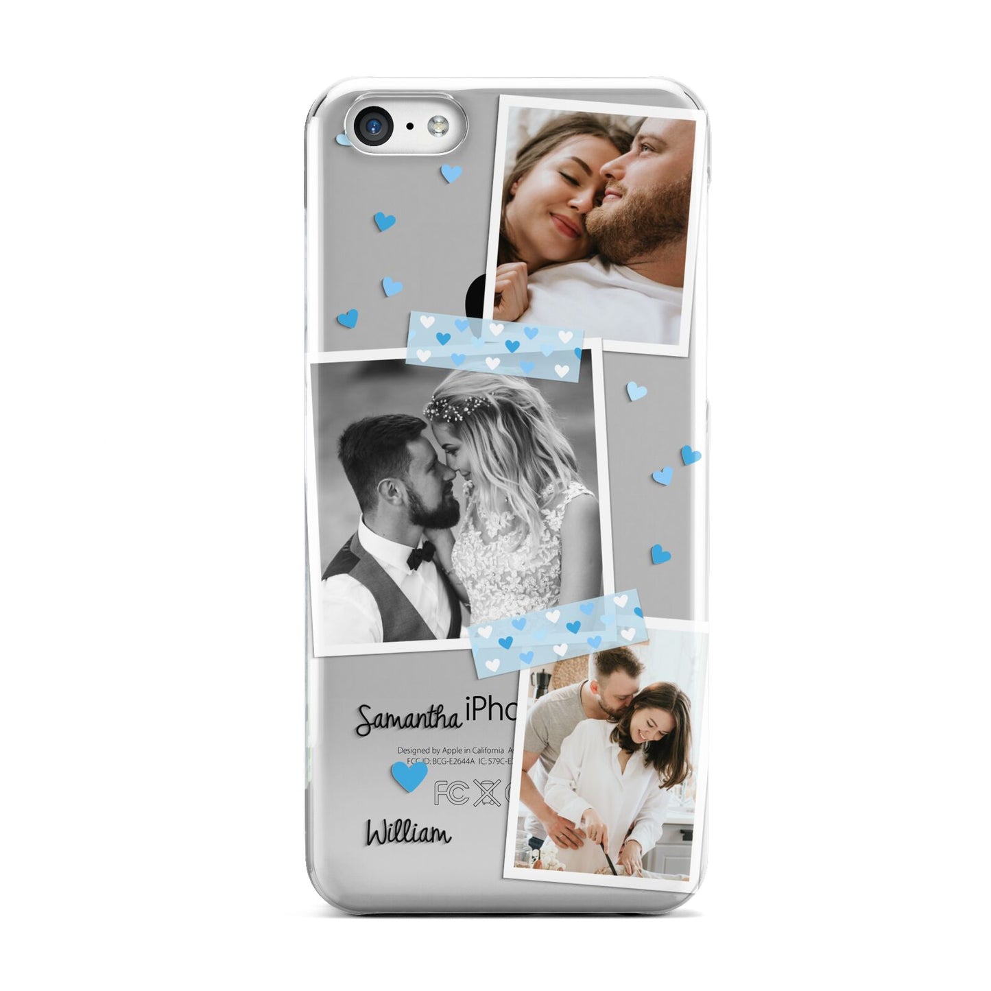 Wedding Snaps Collage with Blue Hearts and Name Apple iPhone 5c Case