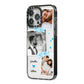 Wedding Snaps Collage with Blue Hearts and Name iPhone 14 Pro Max Black Impact Case Side Angle on Silver phone