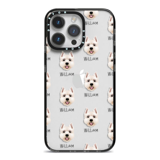 West Highland White Terrier Icon with Name iPhone 14 Pro Max Black Impact Case on Silver phone