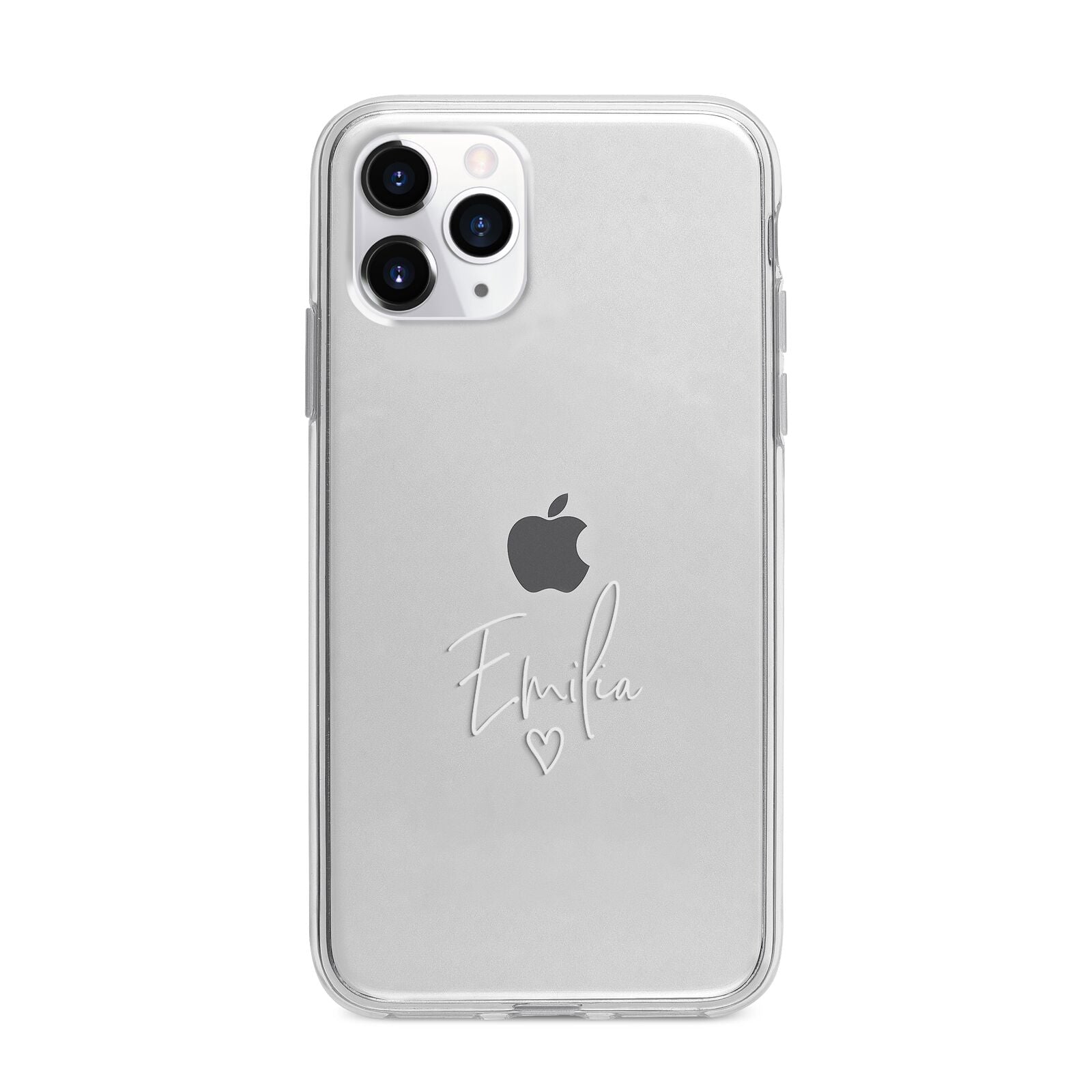 White Handwritten Name Transparent Apple iPhone 11 Pro Max in Silver with Bumper Case