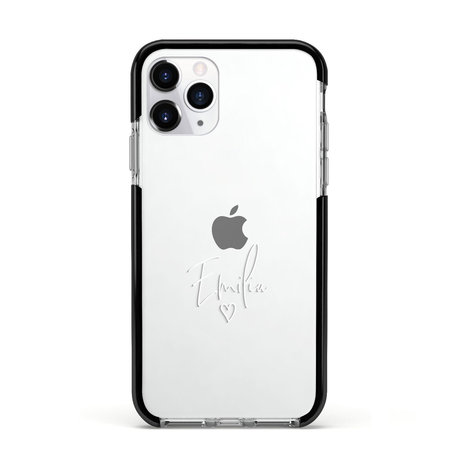 White Handwritten Name Transparent Apple iPhone 11 Pro in Silver with Black Impact Case