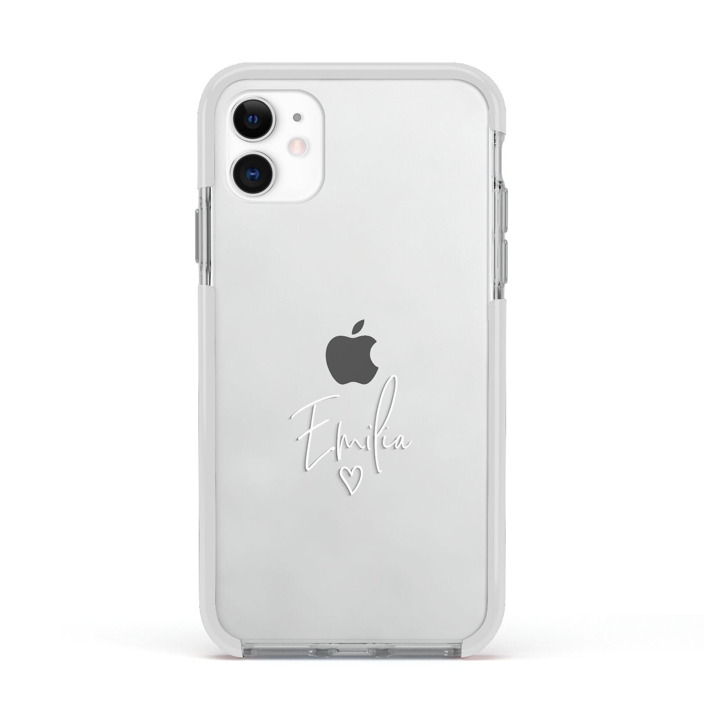White Handwritten Name Transparent Apple iPhone 11 in White with White Impact Case
