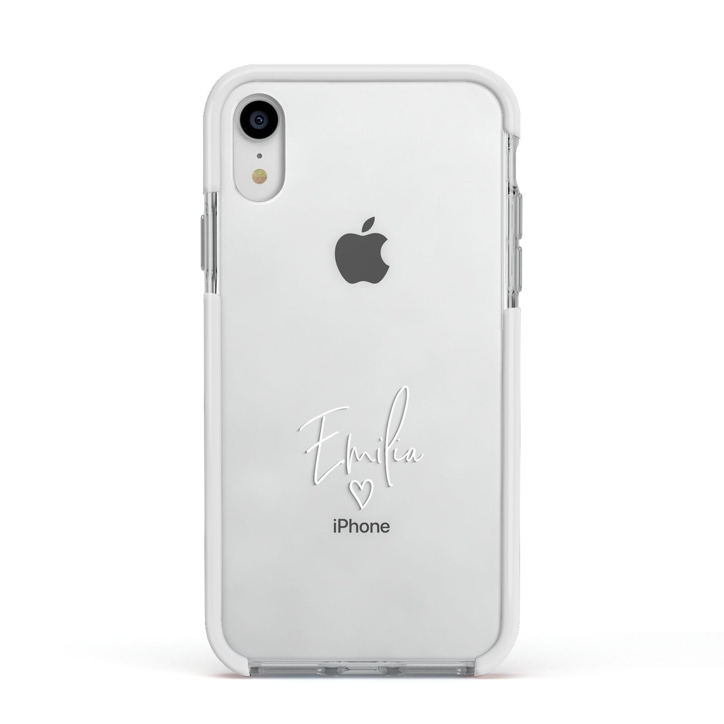 White Handwritten Name Transparent Apple iPhone XR Impact Case White Edge on Silver Phone