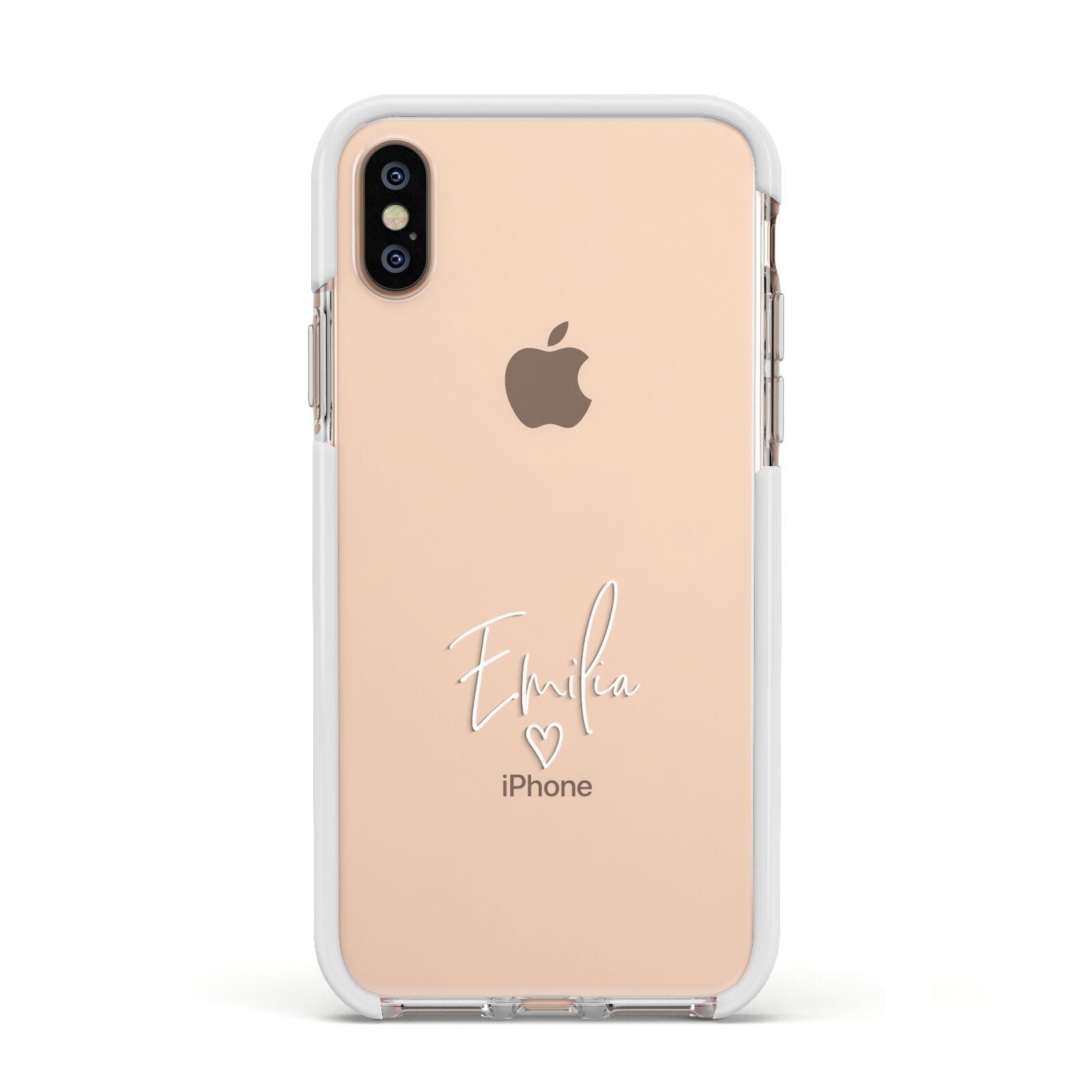 White Handwritten Name Transparent Apple iPhone Xs Impact Case White Edge on Gold Phone