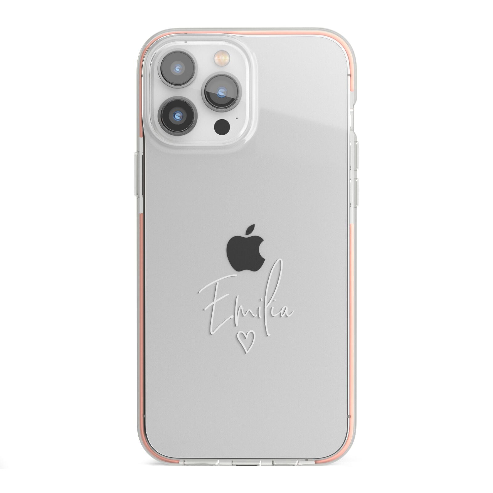 White Handwritten Name Transparent iPhone 13 Pro Max TPU Impact Case with Pink Edges