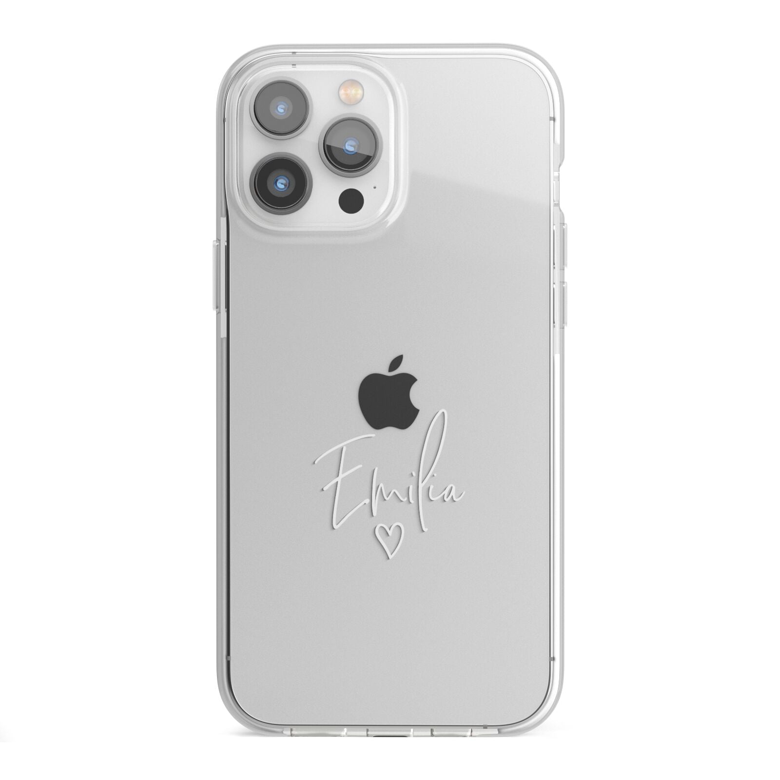 White Handwritten Name Transparent iPhone 13 Pro Max TPU Impact Case with White Edges