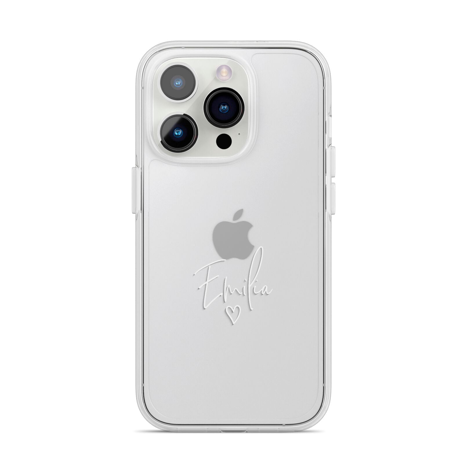 White Handwritten Name Transparent iPhone 14 Pro Clear Tough Case Silver