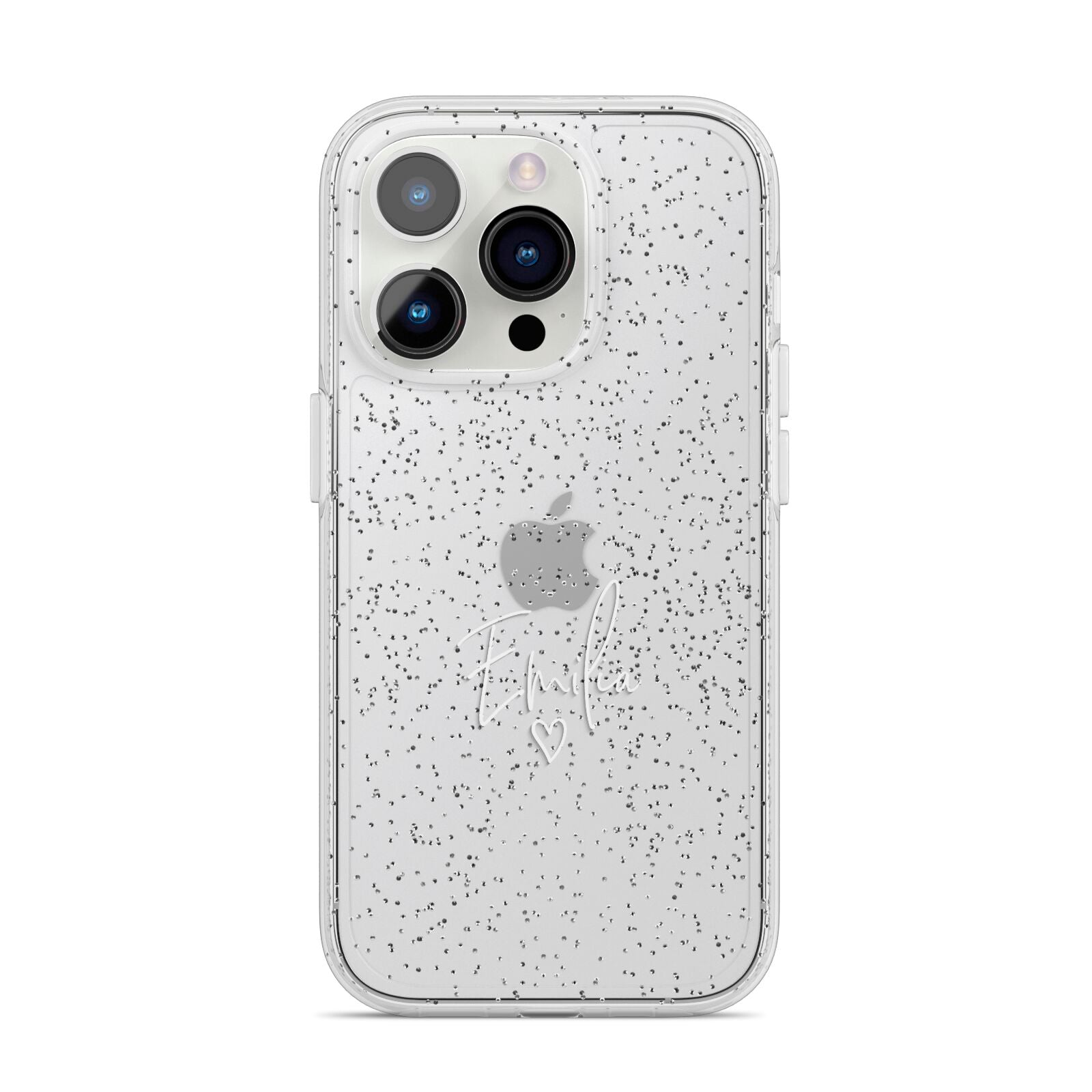 White Handwritten Name Transparent iPhone 14 Pro Glitter Tough Case Silver