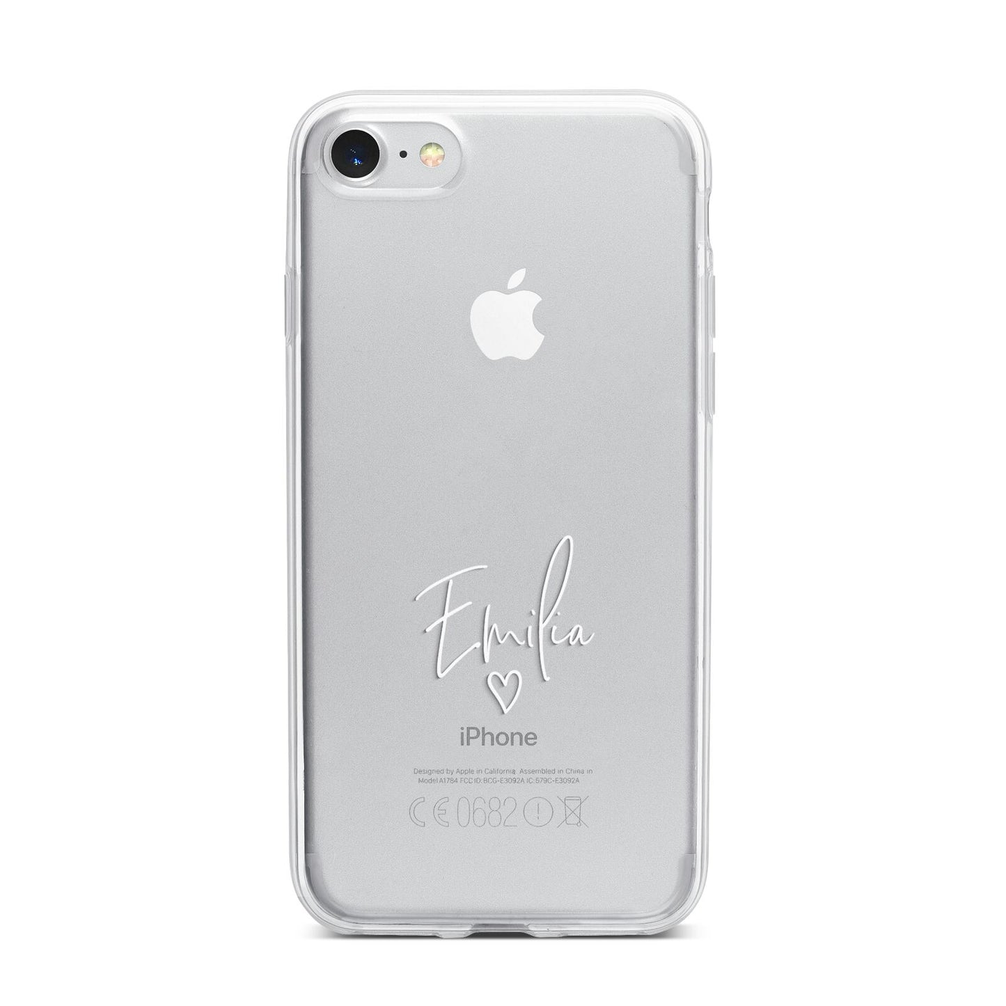 White Handwritten Name Transparent iPhone 7 Bumper Case on Silver iPhone