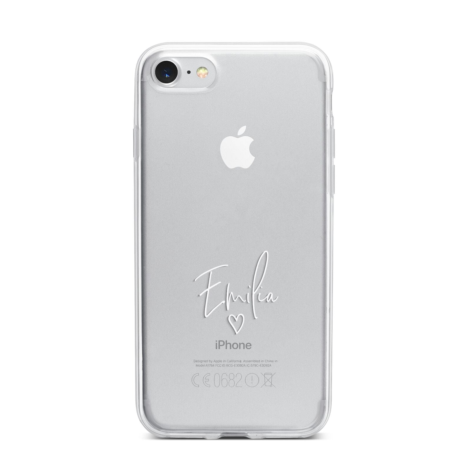 White Handwritten Name Transparent iPhone 7 Bumper Case on Silver iPhone