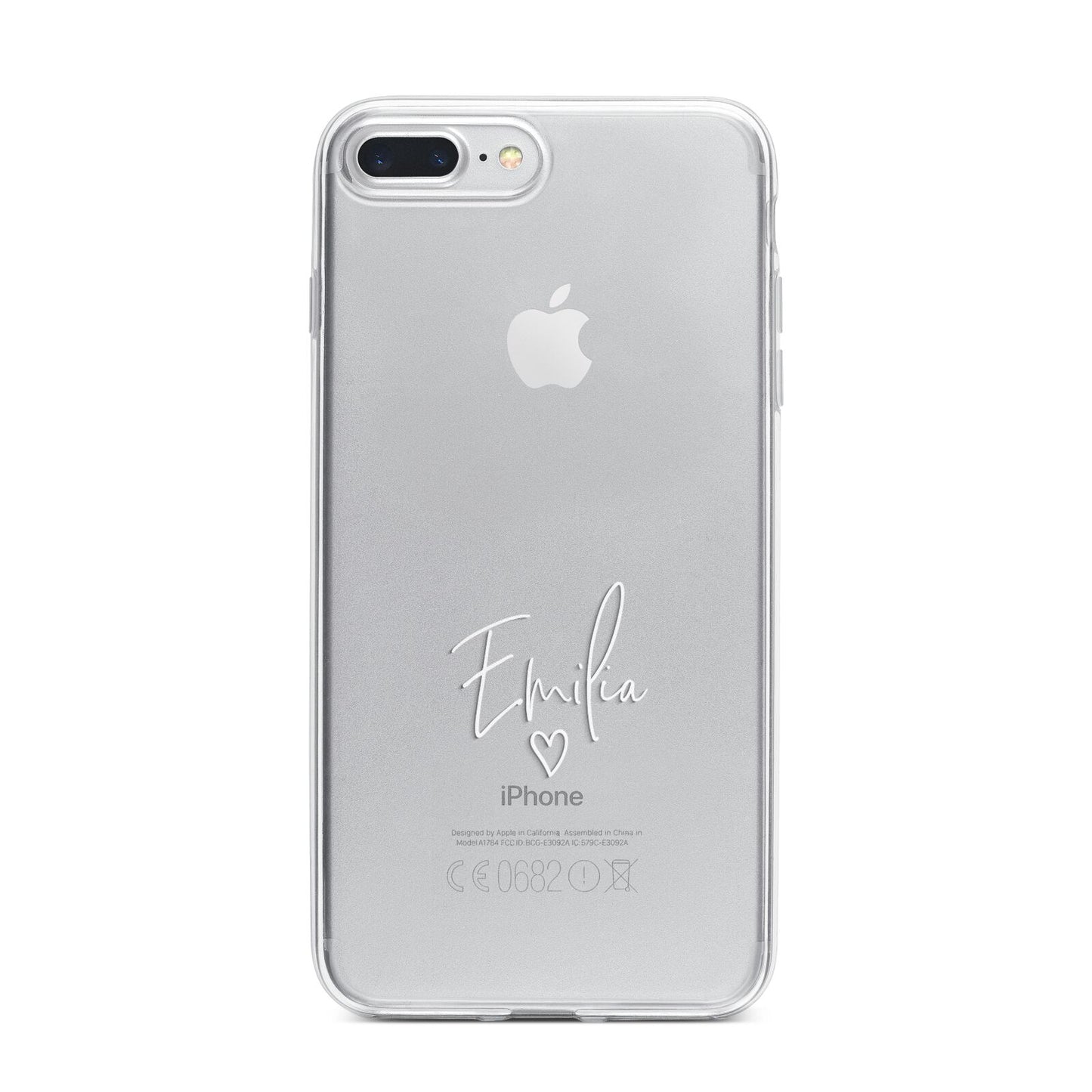 White Handwritten Name Transparent iPhone 7 Plus Bumper Case on Silver iPhone
