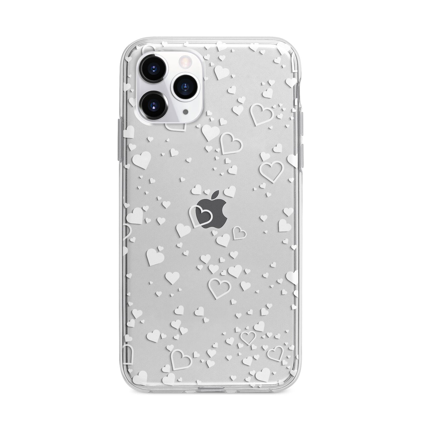 White Heart Apple iPhone 11 Pro Max in Silver with Bumper Case