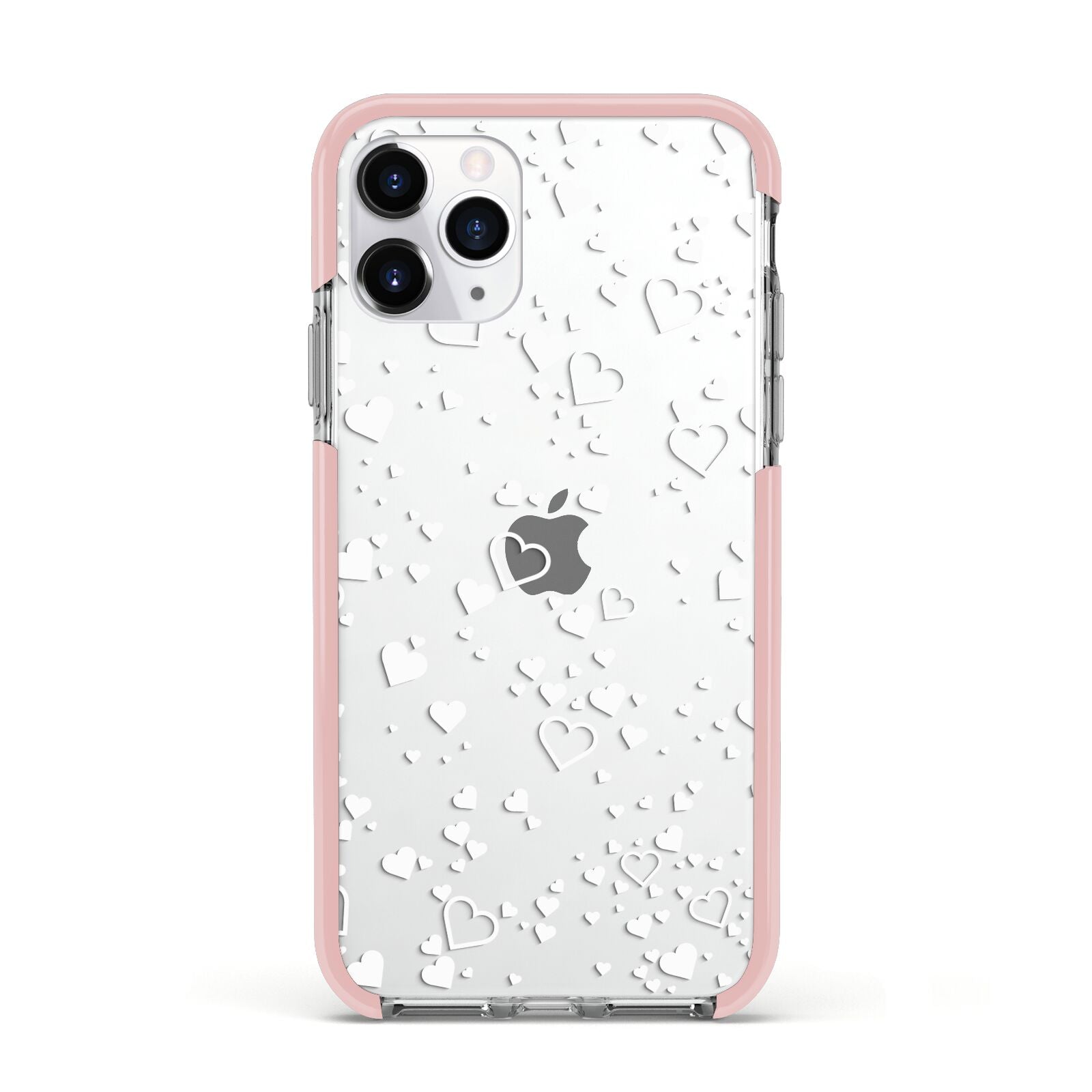 White Heart Apple iPhone 11 Pro in Silver with Pink Impact Case