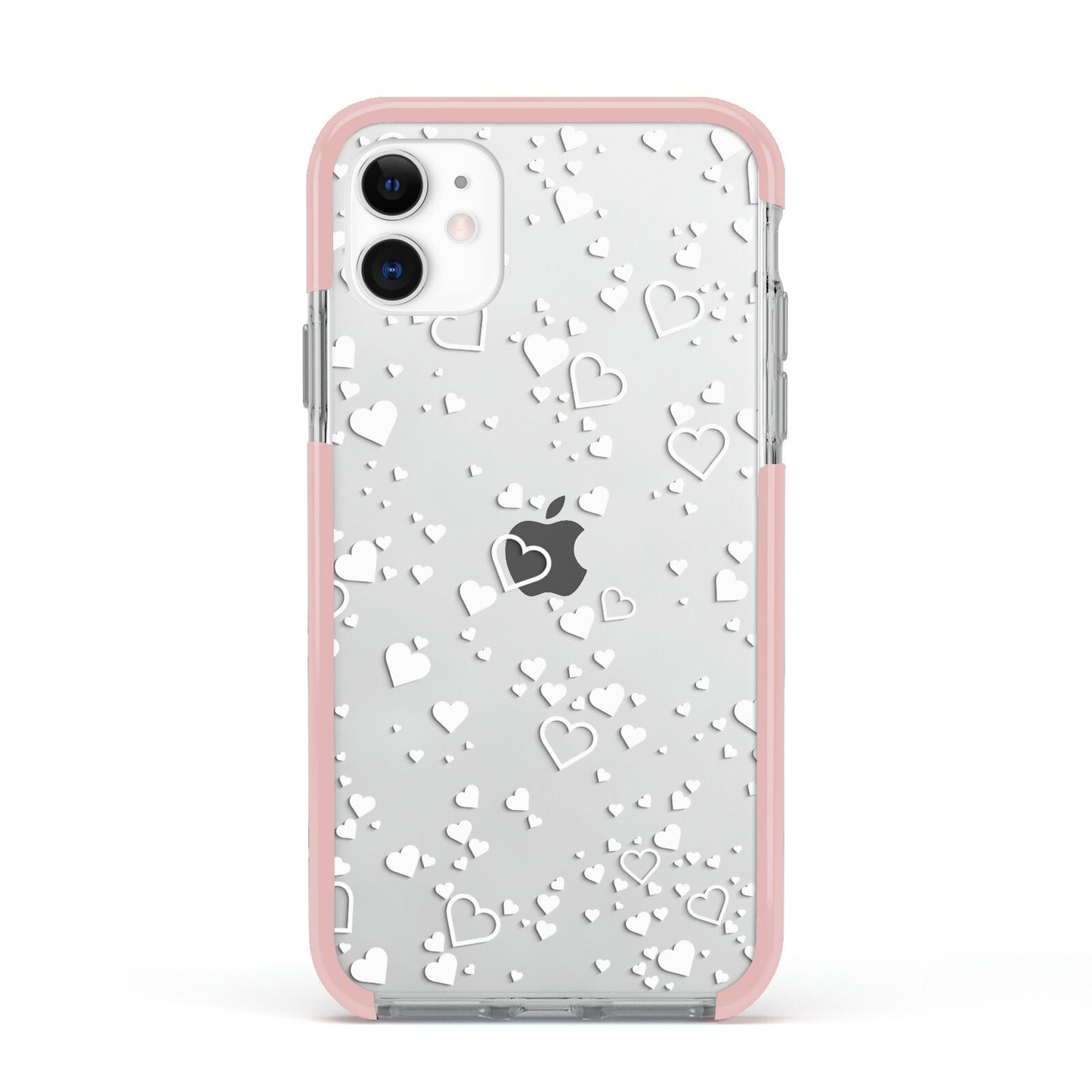 White Heart Apple iPhone 11 in White with Pink Impact Case