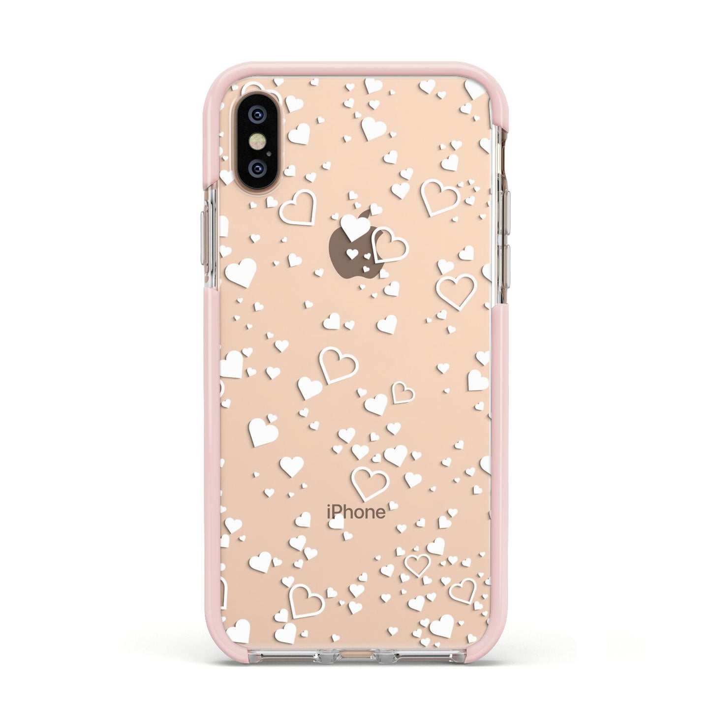 White Heart Apple iPhone Xs Impact Case Pink Edge on Gold Phone