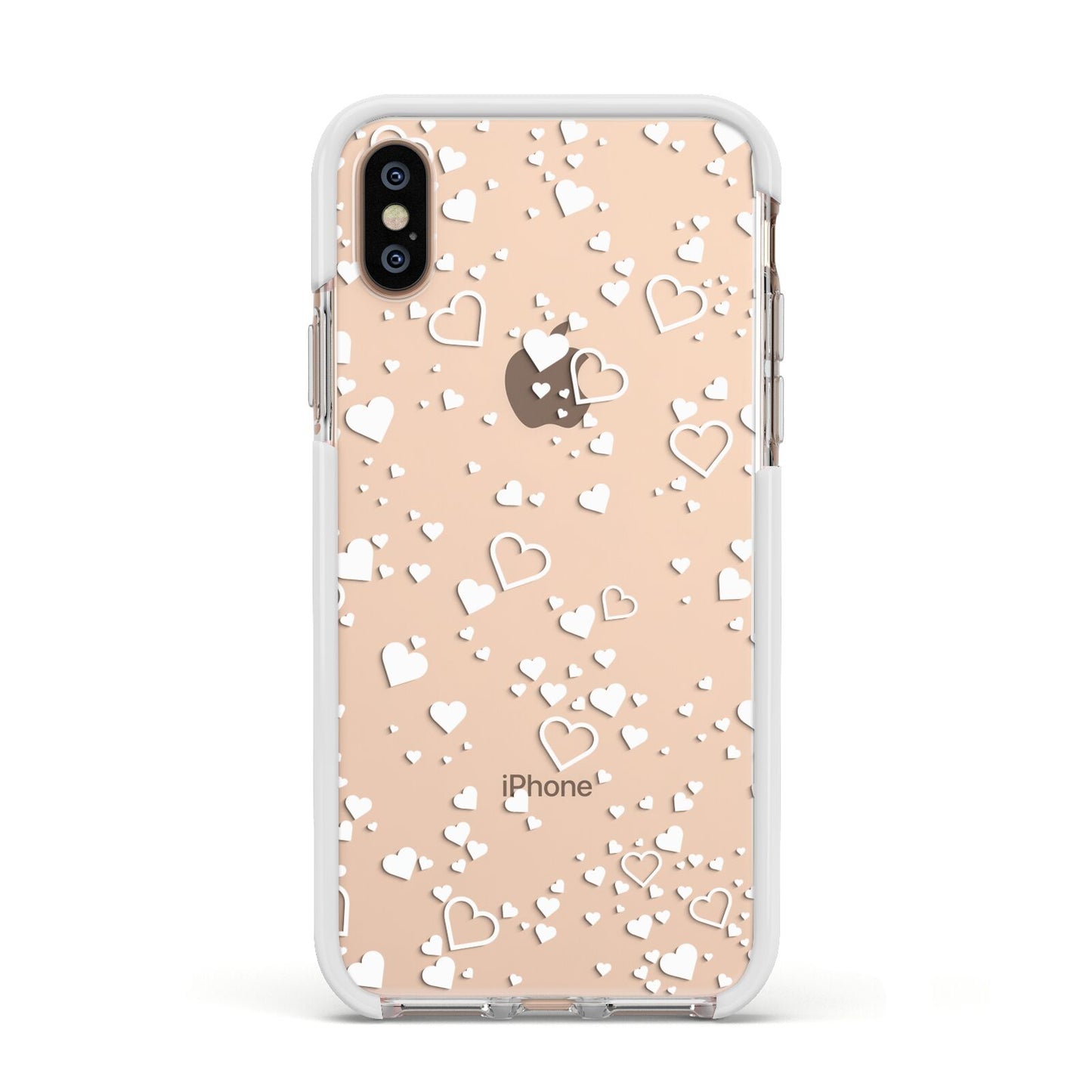 White Heart Apple iPhone Xs Impact Case White Edge on Gold Phone