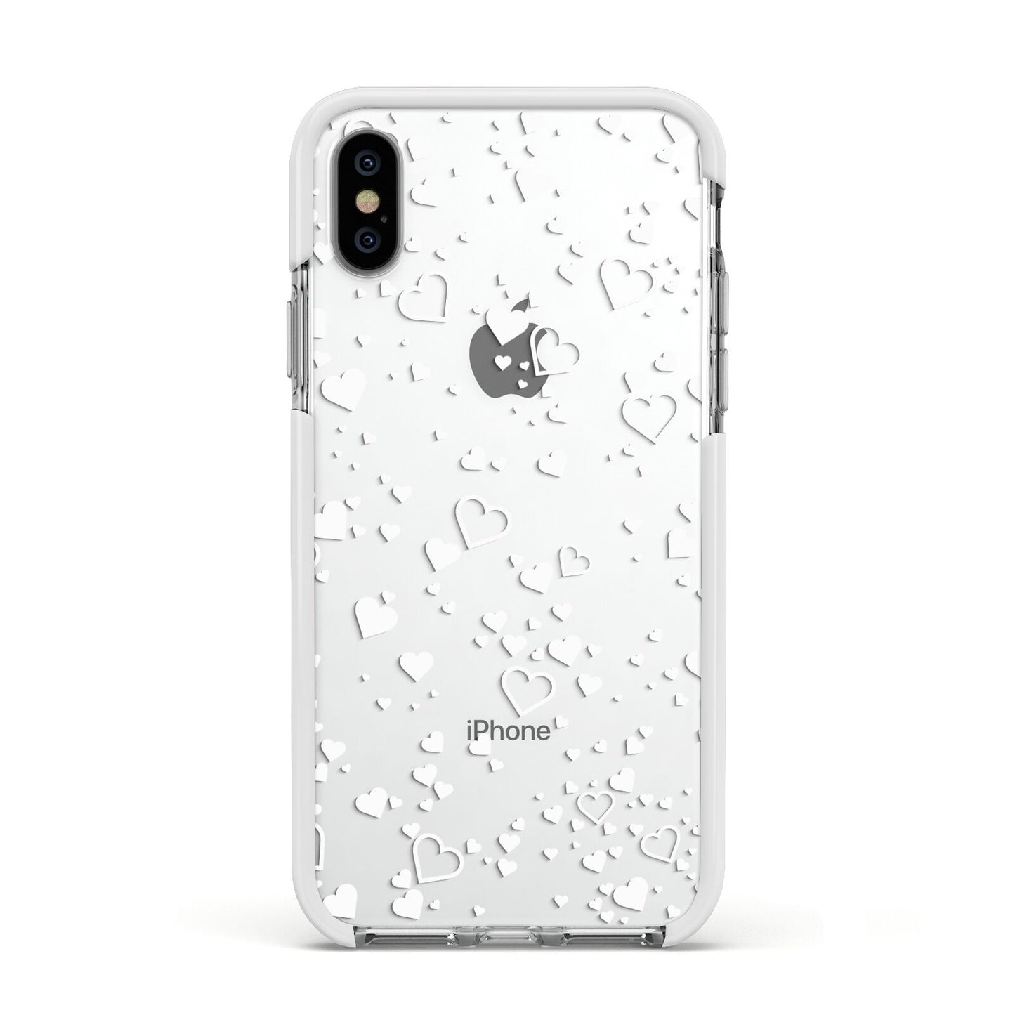White Heart Apple iPhone Xs Impact Case White Edge on Silver Phone