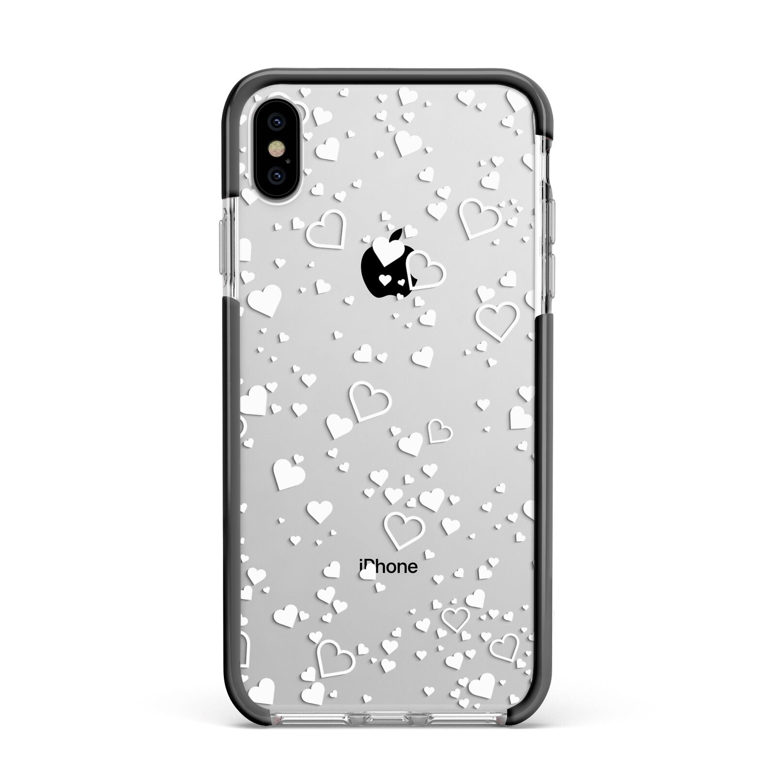 White Heart Apple iPhone Xs Max Impact Case Black Edge on Silver Phone