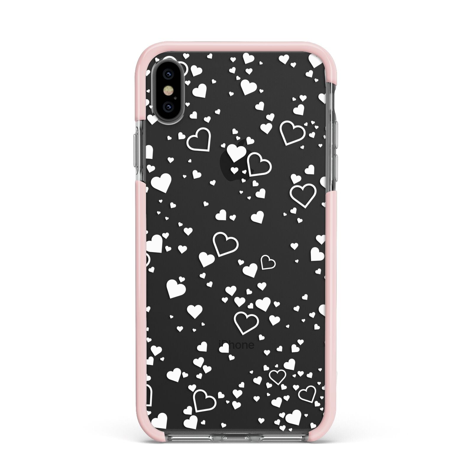 White Heart Apple iPhone Xs Max Impact Case Pink Edge on Black Phone