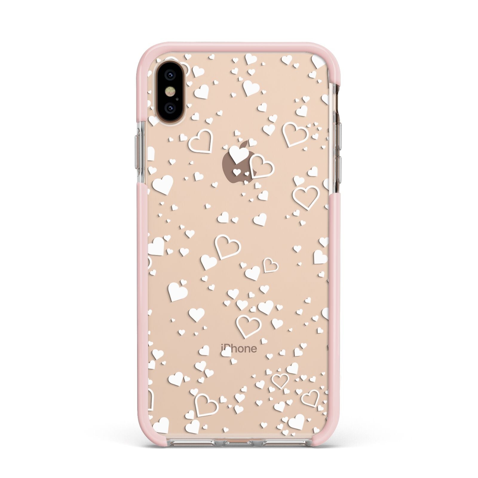 White Heart Apple iPhone Xs Max Impact Case Pink Edge on Gold Phone