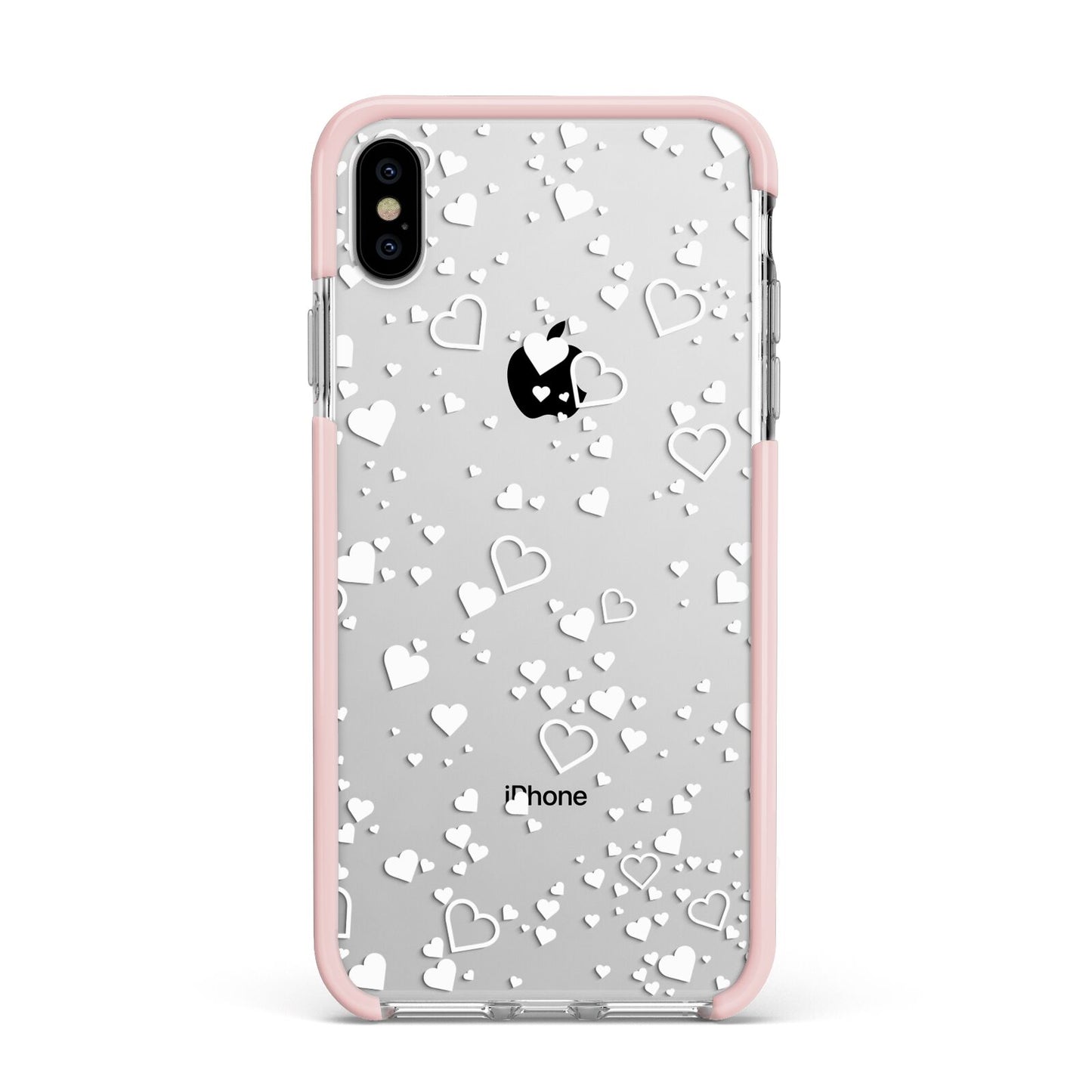 White Heart Apple iPhone Xs Max Impact Case Pink Edge on Silver Phone